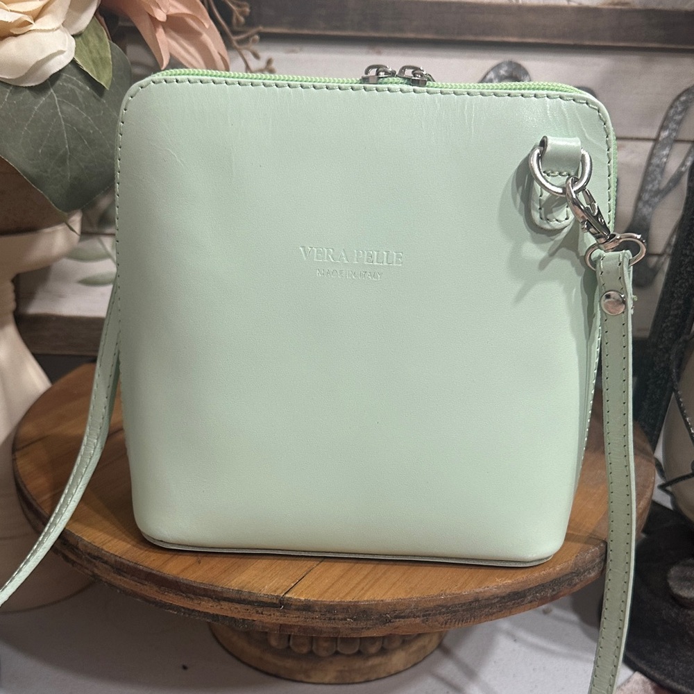 Vera Pelle Mint Green Crossbody Bag